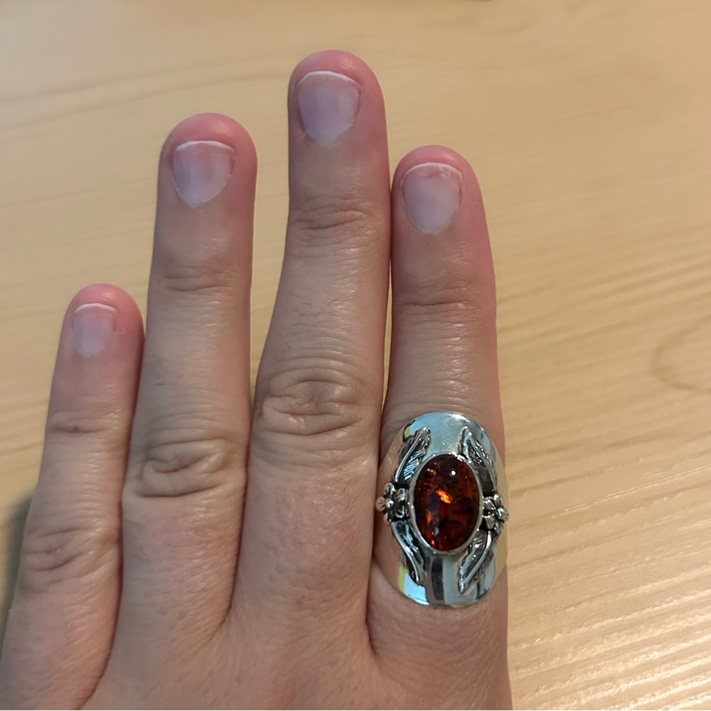 Vintage Carol Felley Southwestern Amber Ring Sterling Silver Size 7?